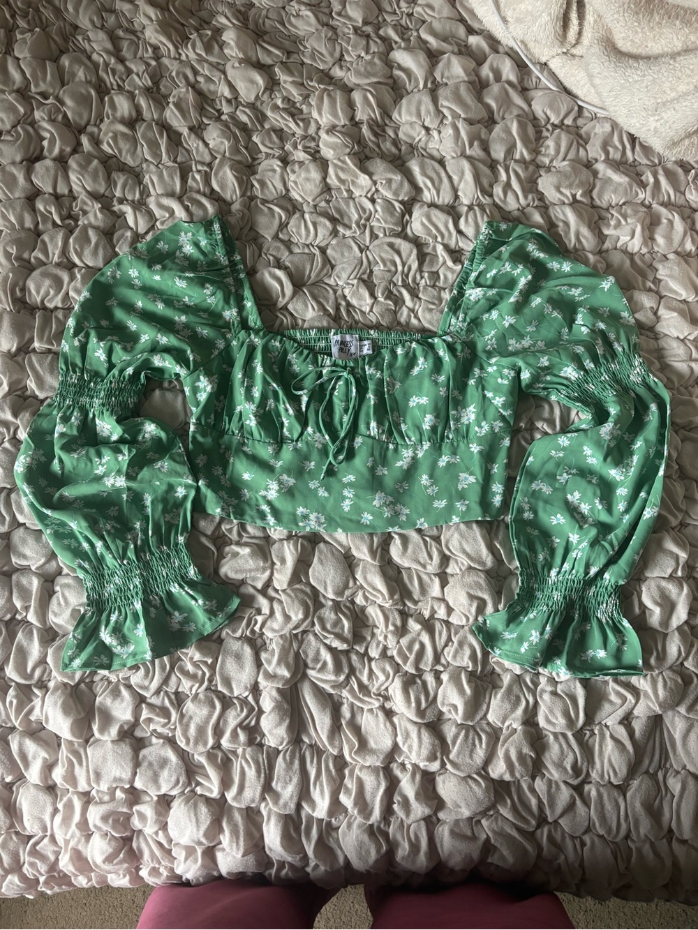 Princess Polly Green Floral Tie-Front Crop Top